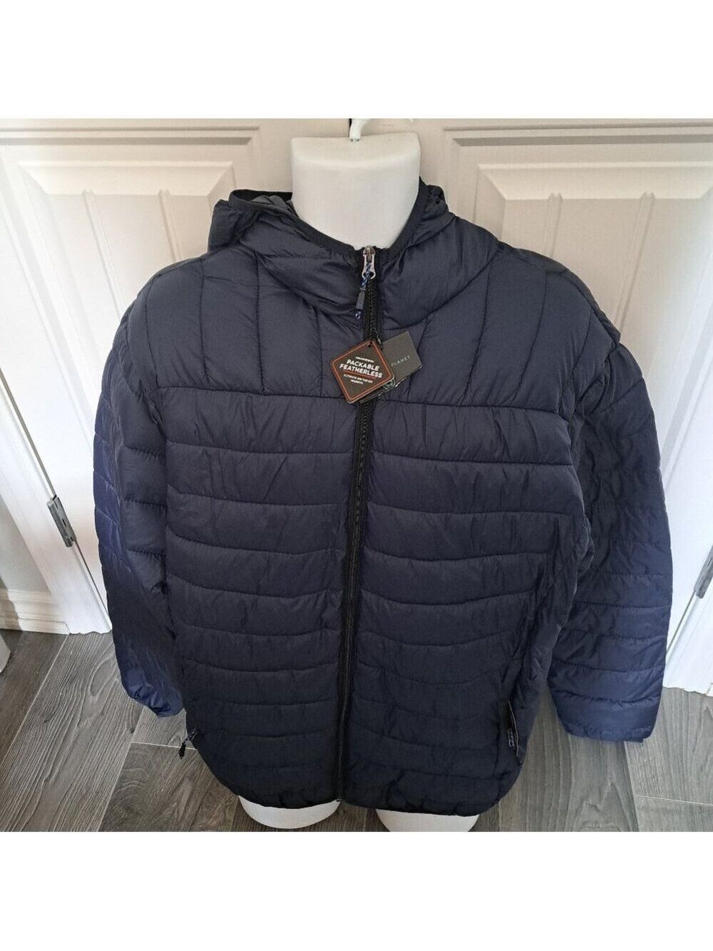 NWT Hawke & Co Men’s Featherless Fill Puffer lightweight hooded packable blue XL